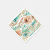 Serviette En Papier Boho Beach Floral Blue Peach Mariage (Coin)