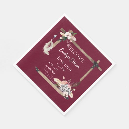 Serviette En Papier Boho Beautiful Baby Birth Stats (Coin)