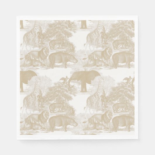 Serviette En Papier Boho Beige Jungle Animaux Safari Chinoiserie (Devant)