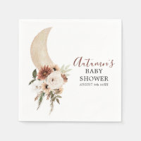 Boho Beige Lune Floral Baby shower Papier Napkin