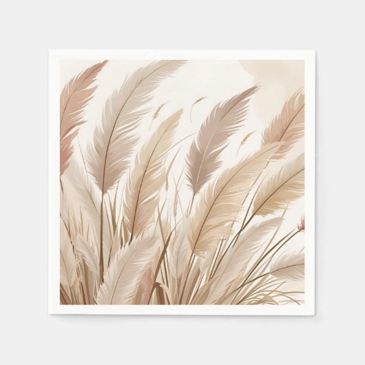 Serviette En Papier Boho Beige Pampas Grass Mariage (Devant)