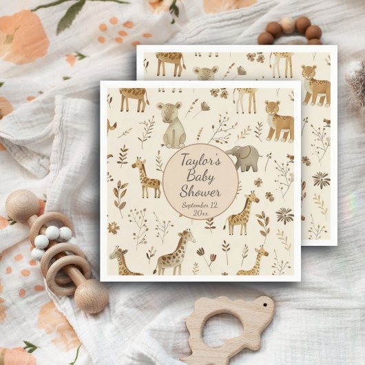 Serviette En Papier Boho Blanc Beige Jungle Baby shower Animaux