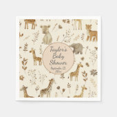 Serviette En Papier Boho Blanc Beige Jungle Baby shower Animaux (Devant)