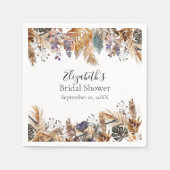 Serviette En Papier Boho Bleu Brown Palm feuilles Pampas Grass (Devant)