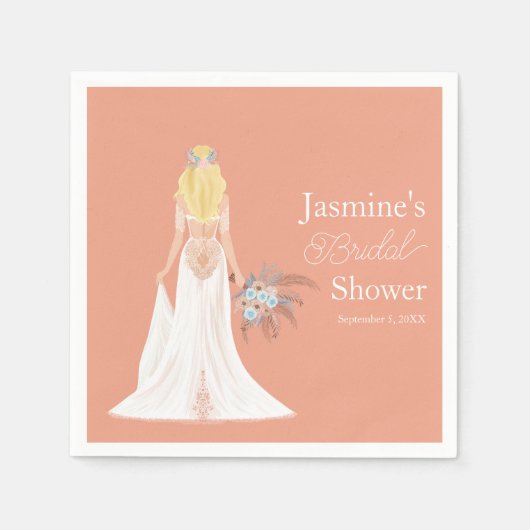 Serviette En Papier Boho Blonde Mariée Avec Fleurs (Devant)