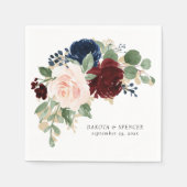 Serviette En Papier Boho Bloom | Burgundy Rouge et bleu marine Personn (Devant)