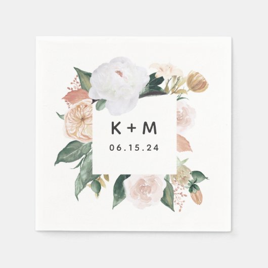 Serviette En Papier Boho Blooms Moderne Floral Mariage Monogramme (Devant)