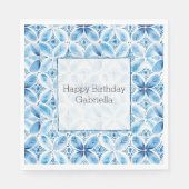 Serviette En Papier Boho Blue Blanc Floral Abstrait (Devant)