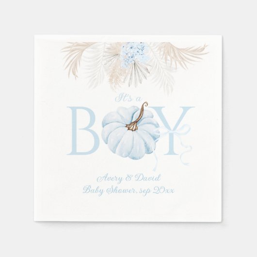 Serviette En Papier Boho Blue Citrouille C'est un garçon Baby shower d (Devant)