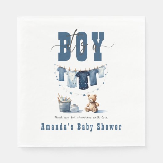 Serviette En Papier Boho Blue Clothesline Sweet It a Boy Baby shower (Devant)