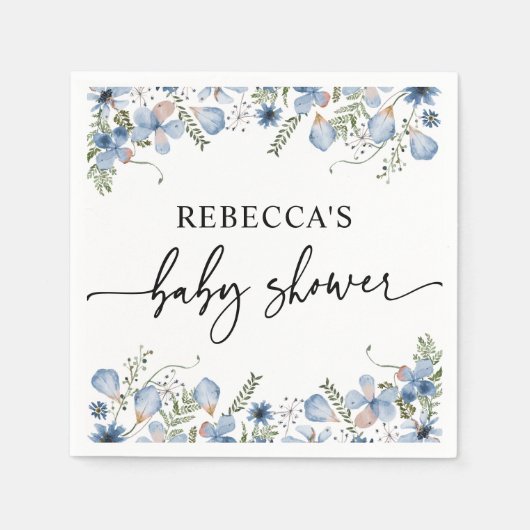 Serviette En Papier Boho Blue Fleur sauvage Baby shower serviettes (Devant)