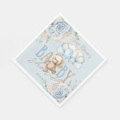 Serviette En Papier Boho Blue Floral Pampas Teddy Bear Boy Baby shower (Coin)