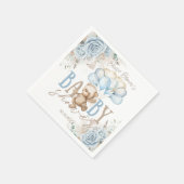 Serviette En Papier Boho Blue Floral Pampas Teddy Bear Boy Baby shower (Coin)