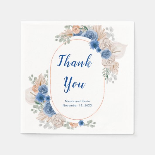 Serviette En Papier Boho Blue Pampas Grass Mariage (Devant)