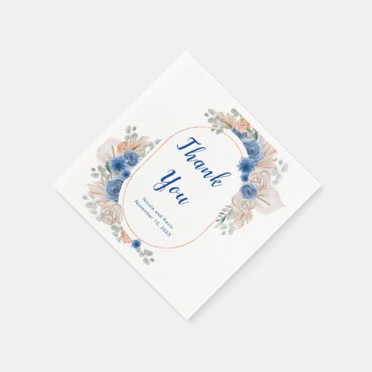 Serviette En Papier Boho Blue Pampas Grass Mariage (Coin)