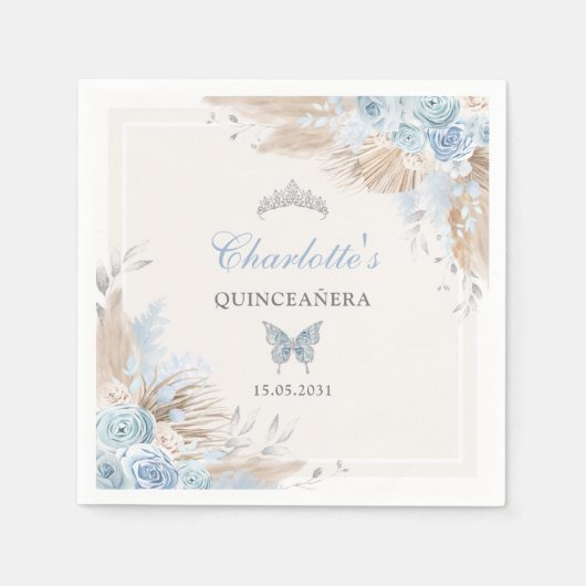 Serviette En Papier Boho Blue Silver Quinceanera Miss Quince 15 (Devant)