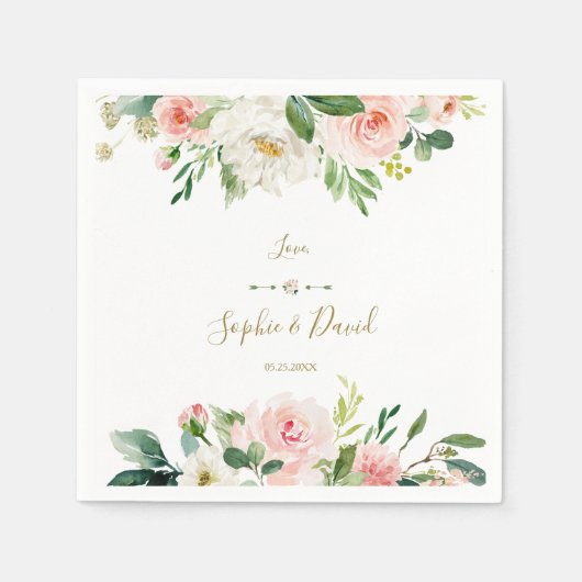 Serviette En Papier Boho Blush Fleurs blanches Mariage écriture manusc (Devant)