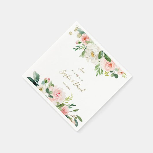 Serviette En Papier Boho Blush Fleurs blanches Mariage écriture manusc (Coin)