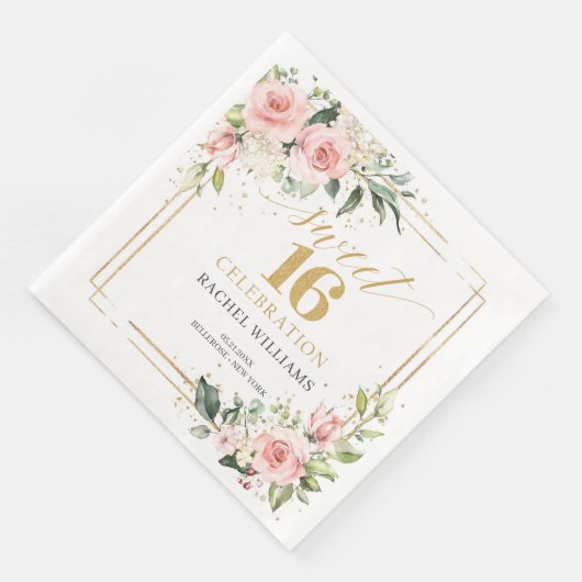 Serviette En Papier Boho blush floral eucalyptus doux 16e anniversaire (Coin)