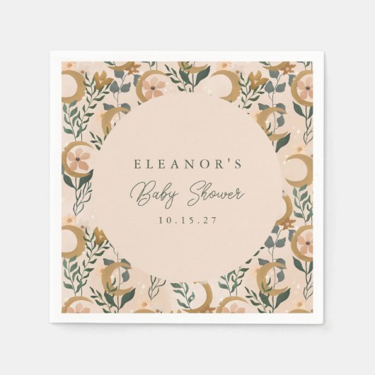 Serviette En Papier Boho Blush Green Botanon Baby shower personnalisé (Devant)