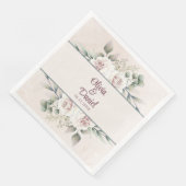 Serviette En Papier Boho Blush Rose Roses Nom personnalisé Mariage (Coin)