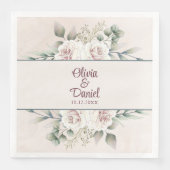 Serviette En Papier Boho Blush Rose Roses Nom personnalisé Mariage (Devant)