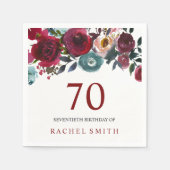 Serviette En Papier Boho Bordo Bourgogne Fleurs rouges 70e anniversair (Devant)