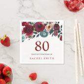 Serviette En Papier Boho Bordo Bourgogne Fleurs rouges 80e anniversair (En situation)