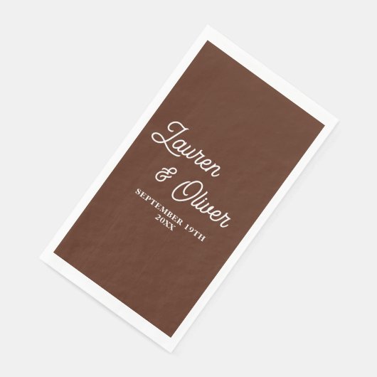 Serviette En Papier Boho Brown Script Minimalist Wedding (Coin)