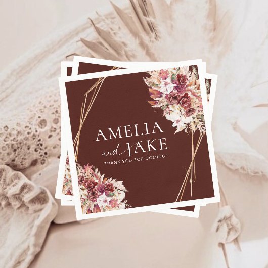 Serviette En Papier Boho Burgundy & Gold Frame Wedding