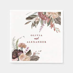 Serviette En Papier Boho Burgundy Roses tombent mariages floraux