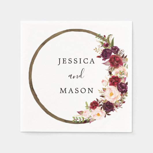 Serviette En Papier Boho Burgundy Wreath Mariage Cocktail Napkin (Devant)