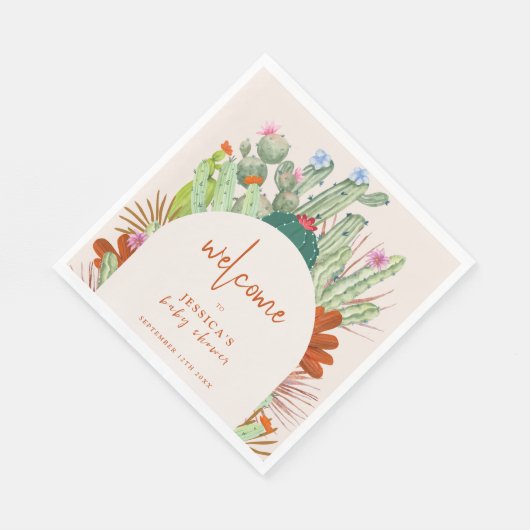Serviette En Papier Boho Cactus Arch Desert Pampas Baby shower Bienven (Coin)