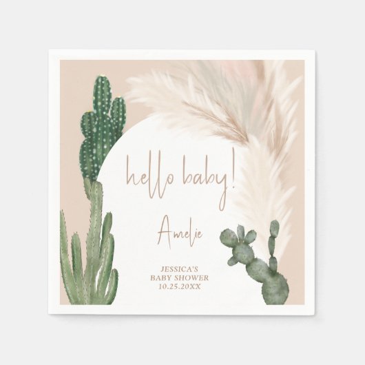 Serviette En Papier Boho cactus pampas arc baby shower bonjour (Devant)