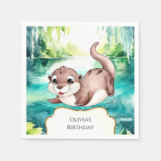Serviette En Papier Boho Calm Otter Anniversaire (Devant)