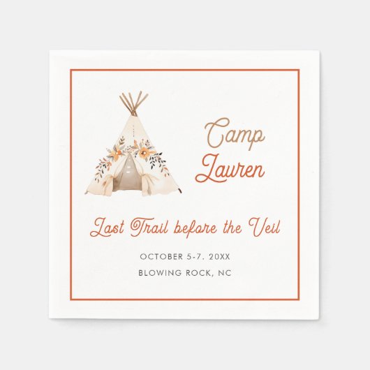 Serviette En Papier Boho Camping Tente Bachelorette Party (Devant)