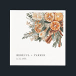 Serviette En Papier Boho cannelle mariage botanique d'hiver sur mesure<br><div class="desc">Des serviettes Mariages modernes Boho oranges secs et cannelle,  personnalisées avec les noms du couple et la date de l'événement.</div>