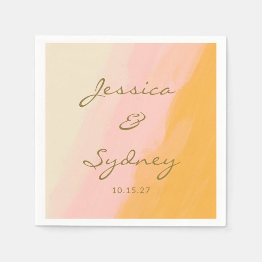 Serviette En Papier Boho Chic Abstrait Aquarelle rose Jaune Mariage (Devant)