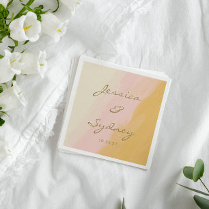 Serviette En Papier Boho Chic Abstrait Aquarelle rose Jaune Mariage