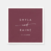 Serviette En Papier Boho Chic Bourgogne Rouge Monogramme Mariage Napki (Devant)