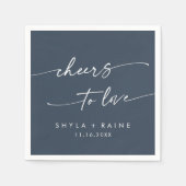 Serviette En Papier Boho Chic Dark Navy bleu Cheers to Love Mariage (Devant)
