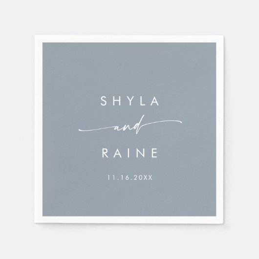 Serviette En Papier Boho Chic Dusty Bleu Monogram Mariage serviettes (Devant)