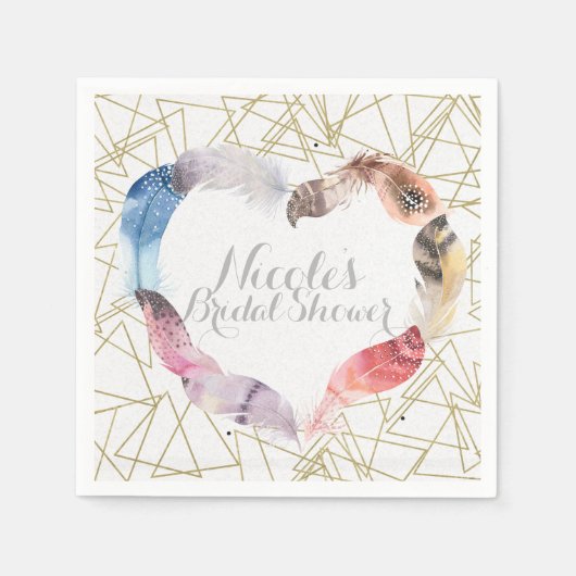 Serviette En Papier Boho Chic Feather Heart Bohemian Glam Party (Devant)