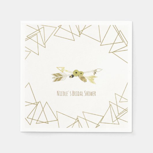 Serviette En Papier Boho Chic Flèches & Triangles Géométriques Dorés M (Devant)