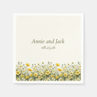 Serviette En Papier Boho Chic Fleur sauvage Jaune Olive Elégant Jardin