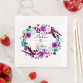 Serviette En Papier Boho Chic Floral Wreath Purple Mariage Monogramme (En situation)
