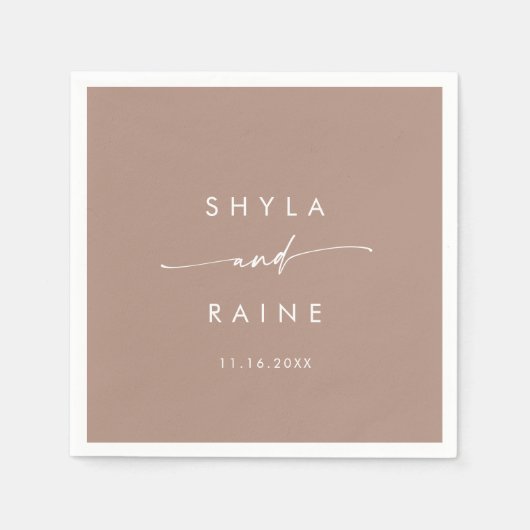 Serviette En Papier Boho Chic Neutre Taupe Mariage Monogramme (Devant)