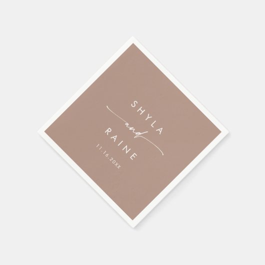 Serviette En Papier Boho Chic Neutre Taupe Mariage Monogramme (Coin)