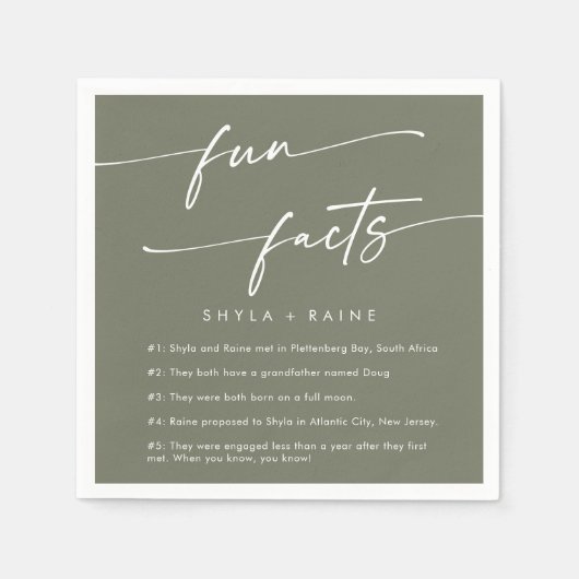 Serviette En Papier Boho Chic Olive Green Mariage Fun Fact Napkins (Devant)