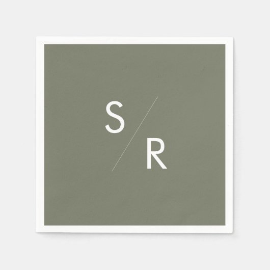 Serviette En Papier Boho Chic Olive Green Monogrammes serviettes (Devant)